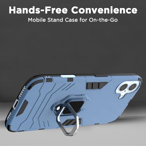 Image of Pikkme D5 Tough Armor Back Cover | 360 Protection Case | Ring Holder Stand Bumper Case for iPhone 16 Plus (Blue)