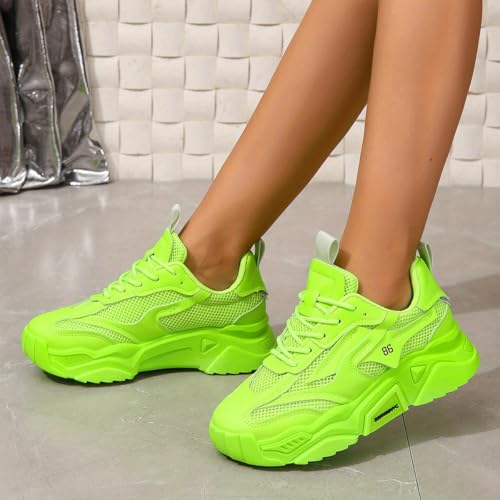 Women's Sneakers Low-top Women's Breathable Solid Color Mesh Sneakers, Lace Up Platform Casual Trainers 5