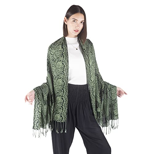 Gypsy Gal pashmina shawls and wraps scarves for women in large soft silky rave scarf (Gypsy Mandala Green)