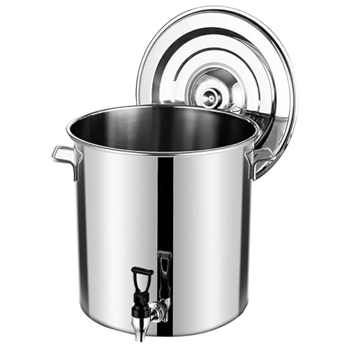 Olla de acero inoxidable para preparar cerveza casera, olla de cerveza con boquilla de espiga, suministros de preparación con tapa, lata de leche gruesa con grifo para el hogar al aire libre (20 L,