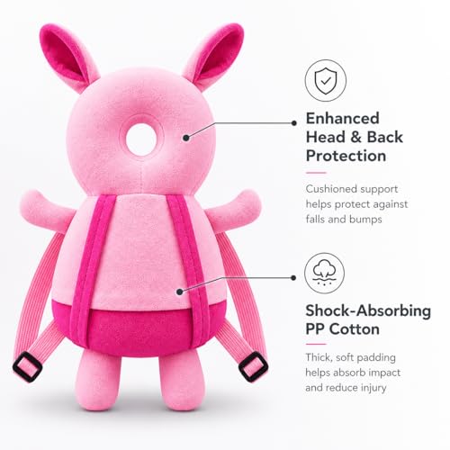 Image of GLUN Baby Cute Rabbit Soft Cushioning Fall Protector Backpack Pack of 1 Pink Colour, Adjustable Shoulder Belt, Head Protection Back for 6-12 Month Toddler Babies