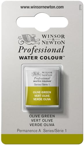 Winsor & Newton Aquarelle Professionnel - Peinture Aquarelle, Haute Luminosité, Résistante à la Lumière, Qualité Archive, Demi Godet, Couleur Vert Olive