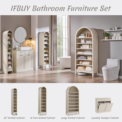 Image of IFBUY Double Tilt Out Laundry Hamper Cabinet, Trash Cabinet, Cream
