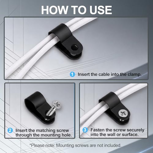 Image of BAOMAIN 1 /8-Inch R-Type Cable Clamps, 1000-Pack Wire Nylon Wire Management Clips, UC-0 Screw-On Cord Fasteners for Home, Office, and Industrial Use