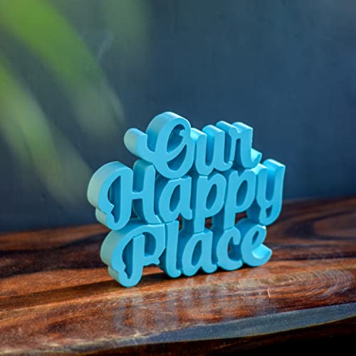 Image of NUKKAD TALE Our Happy Place Blue Aesthetic Table Decor Sculpture for Home or Office, Desk or Shelf, Quirky Room Decoration Showpiece, Ideal for Birthday Gift, Corporate Gift, and Inspiring Wall Decor