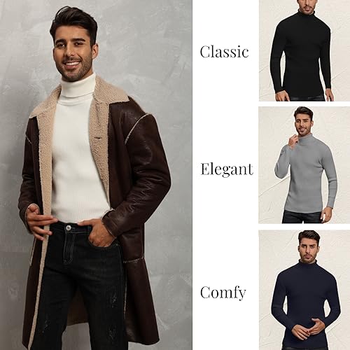 Jersey Hombre Cuello Alto Suéter Jersey de Punto Pullover Camiseta Tops Invierno Otoño Básico Manga Larga Suter Cálido Suéter Comfort Azul Marino XXL
