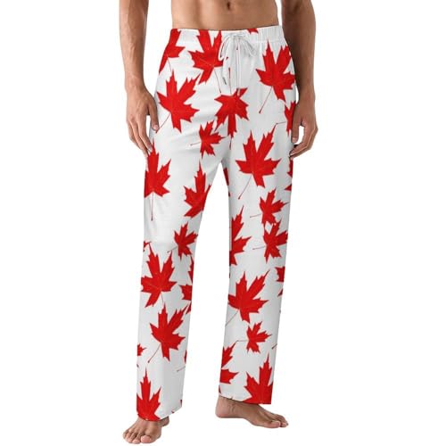 Canadian Maple Leaf Pattern Mens Pajama Pants Print Lounge Pant PJ Bottoms Sleepwear Loungewear