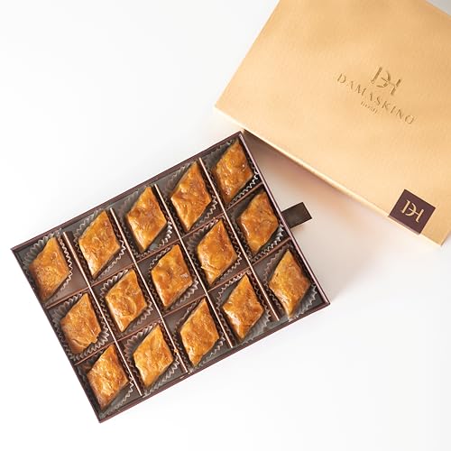 Damaskino Home Greek Baklava Gift Box 10.5oz – 15 Pieces of Walnut Baklava Pastries – Trad...