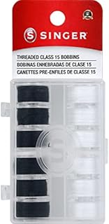 SINGER 42145 Class 15 Black & White Threaded Bobbins, Black, White 12 Count