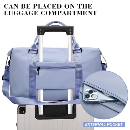 INVODA Travel Duffel Bag Sports Tote Gym Bag Shoulder Weekender Overnight Bag Carry on Travel Bag for Women (Blue)2