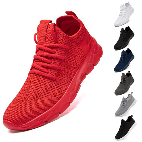 Oltyutc Men Women Tennis Shoes Lightweight Breathable Running Shoes Walking Gym Workout Athletic Comfortable Fashion Sneakers Red 8.5 Women/7 Men