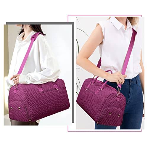 Image of Duffle Bag for Travel, Weekender Bag with Shoe Compartment, Carry On Overnight Bag for Women with Toiletry Bag, Gym Bag with Wet Pocket, Hospital Bags for Labor and Delivery Beige, Purplish Red, 23.4
