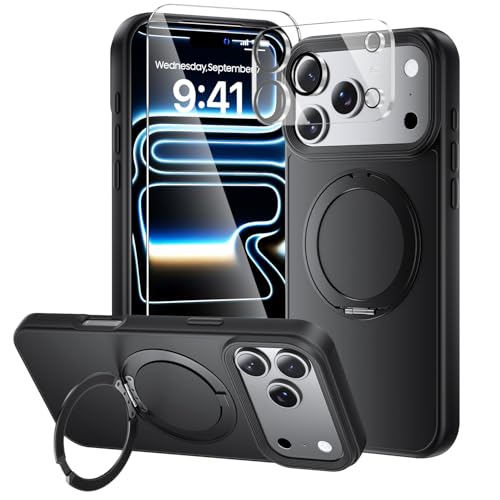 Coque iPhone 17 Pro antichoc MagSafe fine avec support de visionnage intégré noir
