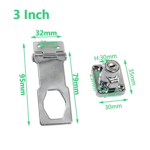 Image of Zinc Alloy Lock Hasp with Key 3 Inch Padlock Hasp Gate Lock (Pack of 2)