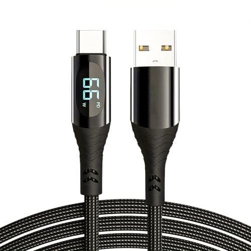 Wayzu® USB C Charger Cable with LED Display [1M] – 66W Fast Charging Cable, Smart Chip, USB-A to USB-C, Nylon Braided, Fast Data Transfer for iPhone 16, Samsung Galaxy, MacBook, iPad, Pixel, PS5
