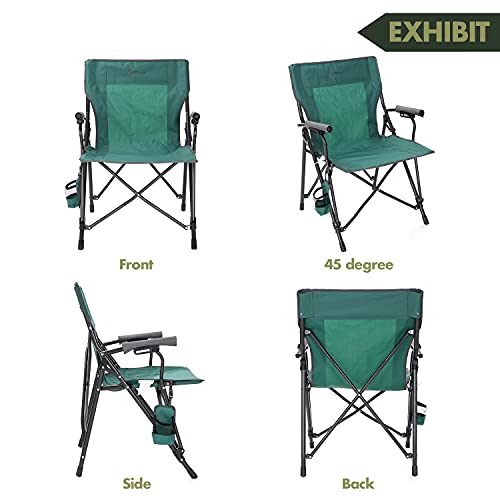 Arrowhead Outdoor Portable Solid Hard-Arm High-Back Folding Camping Quad Chair, Heavy-Duty Carrying Bag, Cup Holder Included W/Side Pouch, Supports Up To 300Lbs, Usa-Based Support (Green) #TOP4
