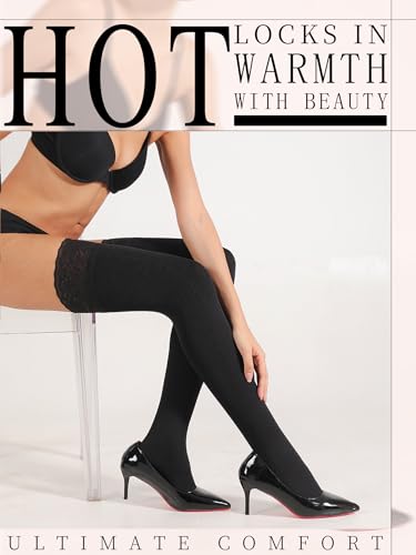 Fleece Lined Thigh High Stockings for Women, Anti-slip Silicone Lace Up Tights, Opaque Winter Thermal Leggings4