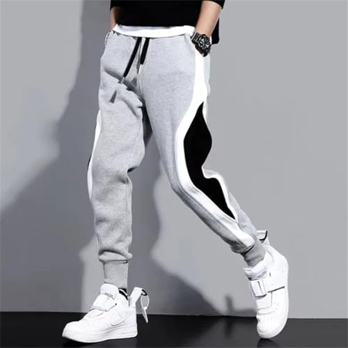 Men's Wide Loose Pants Patchwork Sports Elastic Rope Breathable Tie-Foot Trousers4