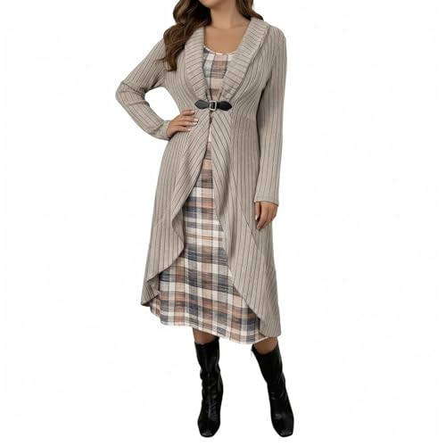 Robe longue doublée et gilet cardigan en tricot manches longues tenue deux pièces confort