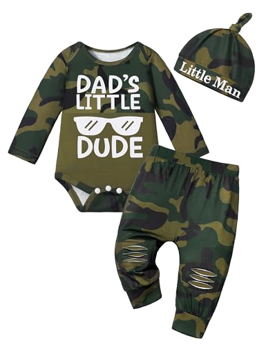 Image of Oranchids Newborn Baby Boy Clothes Letter Print Camo Long Sleeve Romper Tops + Camouflage Pants + Hat Infant Outfits 3Pcs Set