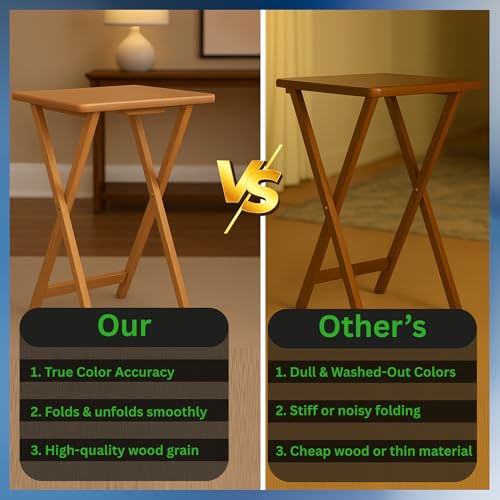 Image of 2-Piece Solid Wood TV Tray Table Set | Foldable Snack & Laptop Desk | Portable Folding Dinner Side Table | Space Saving | Natural Finish