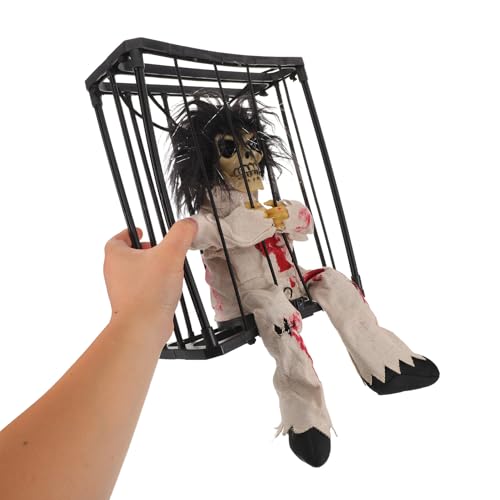 Décoration Halloween cage suspendue fantôme LED avec vêtements imprimés