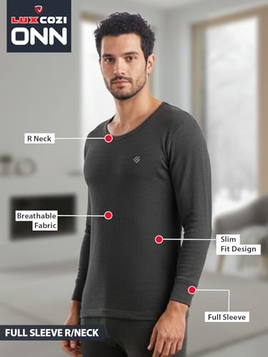 Image of Lux Cozi ONN Men's Round Neck Full Sleeve Skin Friendly Winter Wear Thermal Top and Bottom Set | Thermal Set for Men
