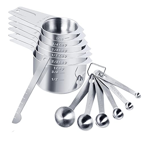 Edelstahl Messlöffel Set,6 Messbecher und 6 Messlöffel,1 Scoop mit Clip,13er-Set für Trockene und Flüssige Zutaten,Küchen Gadgets Cover