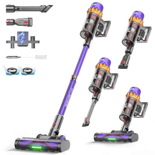AlloyMove Cordless Vacuum Cleaner, 80Min/50Kpa/550W Vacuum Cleaner, Self-Standing Vacuum Cleaners with Wall-Mount Charging Station&Anti-Tangle, Rechargeable Stick Cordless Vacuum for Pet Hair/Carpet