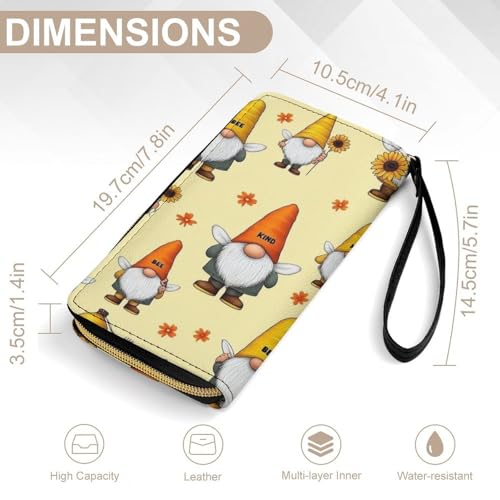 Long PU Zipper Wallet With Rope, Travel Purse Fashion Design, Huge Storage Capacity Wallet, Cute Decor Purse For Men And Women Funny Honeybee Gnomes Bee Sunflower Yellow Flowers Floral2