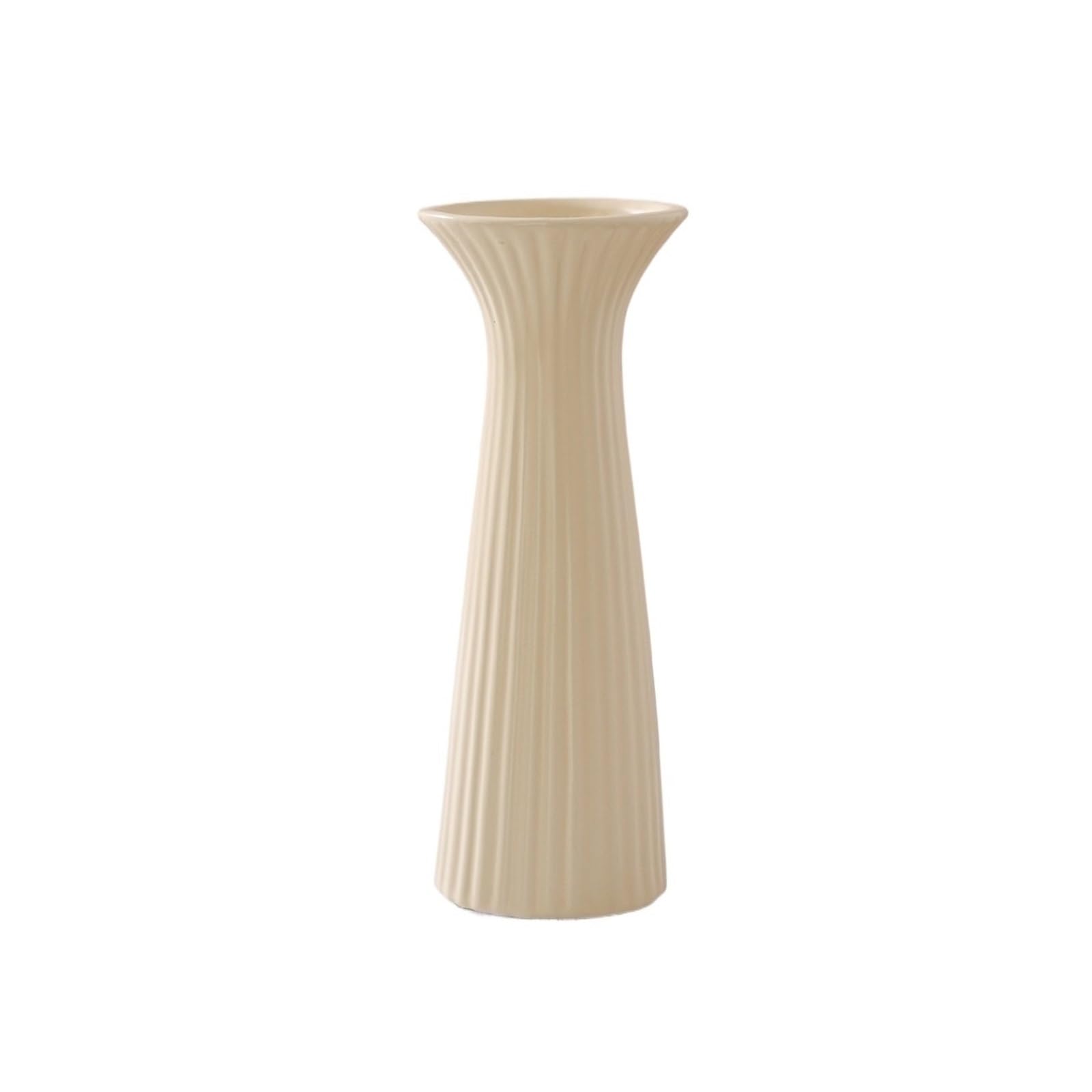 guiling-1986 Vases Decor Simple Beige Ceramic Vase Creative Vertical Stripe Living Room Decoration Ornament Flower Vases(Medium)