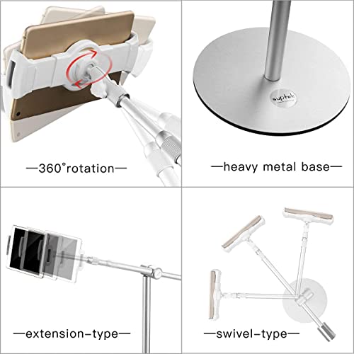 Suptek Aluminum Tablet Floor Stand 360° Flexible Height Adjustable Cell Phone Holder Mount For Ipad, Iphone, Samsung, Asus And More 4.7-11 Inch Devices, Good For Bed, Kitchen, Office #TOP3