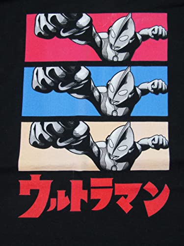 Ultraman Monochrome Hero in Colored Panels Crew Neck Short Sleeve Boy's Black T-Shirt2
