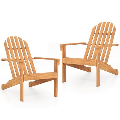 Giantex Adirondack Chair Set of 2 Acacia Wood Outdoor Chairs with 350 lbs Weight Capacity, Lounge Chair Armchair for Yard, Patio, Garden, Poolside, Balcony, Deck Fire Pit Chairs, Natural
