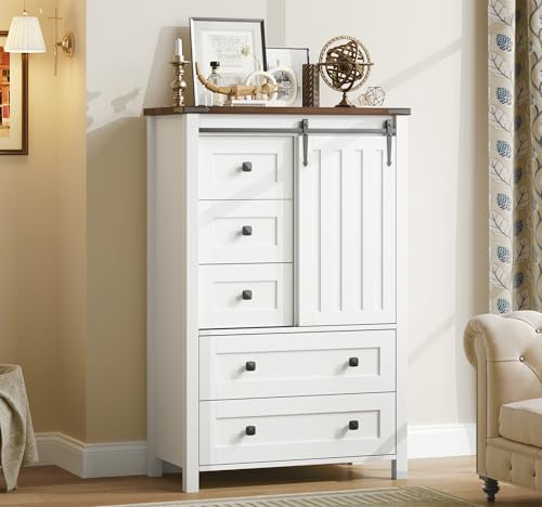 GarveeHome Farmhouse 5 Drawer Dresser for Bedroom, 48 in Tall Wood Dresser Chest of Drawer with...