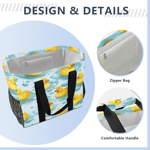 Cute Rubber Ducks Blue Foldable Travel Duffel Bag for Men Women Waterproof Weekender Overnight Carry On Tote Bag with Comfortable Handle Luggage Bag for Airplane Business Trips Sport Hospital4