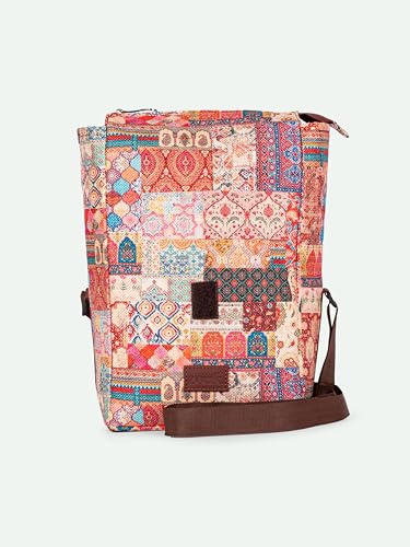 Image of ZOUK Kutch Gamthi Abstract Printed Multicolor Insulated Roll up Lunch Bag,Cotton, 7 Litres