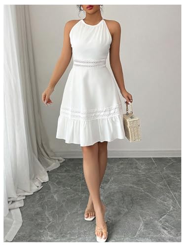 Image of SweatyRocks Women's Ruffle Backless Lace Dress Halter Sleeveless Summer Dresses