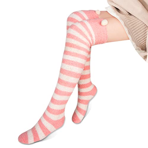 Image of Benefeet Sox Girls Cute Animal Fuzzy Knee High Socks Womens Funny Striped Cozy Winter Warm FluffyThigh High Socks Leg Warmers