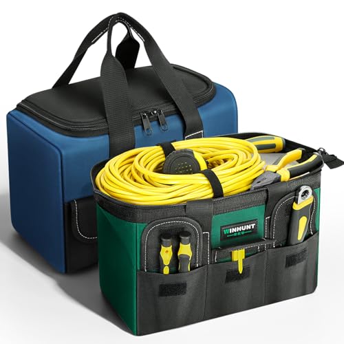 WINHUNT 2 Piece Tool Bags,12 inch Storage Bags, Heavy Duty Canvas with Multiple Pockets, Green and Blue