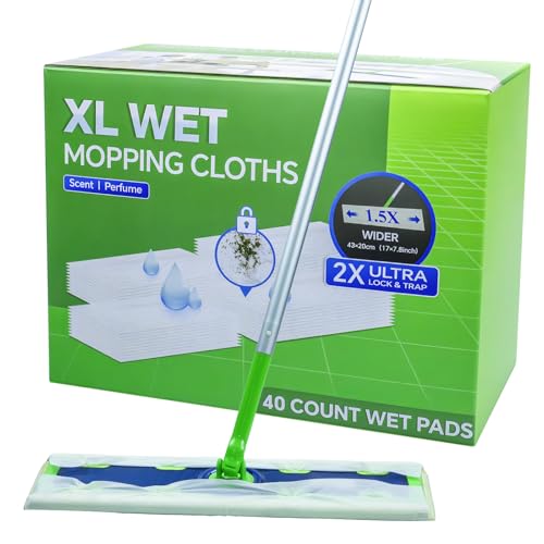40 Count XL Wet Pads Refills for Swiffer Sweeper XL Mop Disposable X-Large Wet Mopping Cloths Extra Large Size Pads Refill for Multi-Surface Floor Cleaning (Mop not Included)