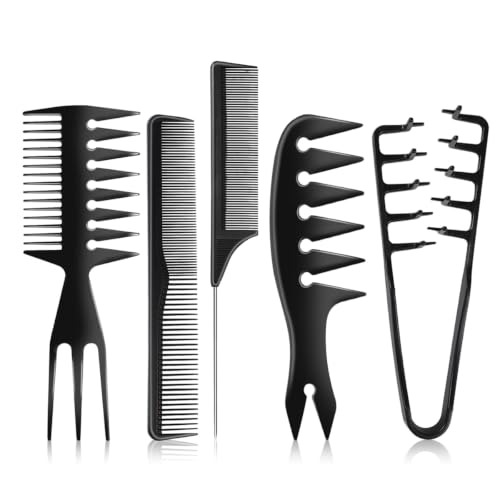 Image of MAYCREATE 5Piece Hair Styling Comb Set for Men and Women with Texture Comb Wide Tooth Combs for Volume Detangling Root Lift and Daily Grooming