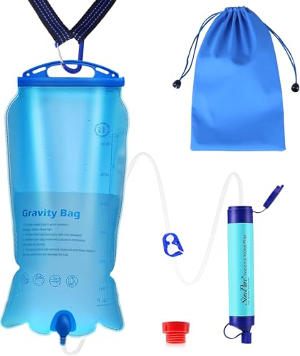 SimPure Gravity Water Filter, Portable Gravity-Fed Water Purifier with 3L Bag, Tree Strap, BPA Free Survival Gear and Equipment for Camping Hiking Emergency Preparedness