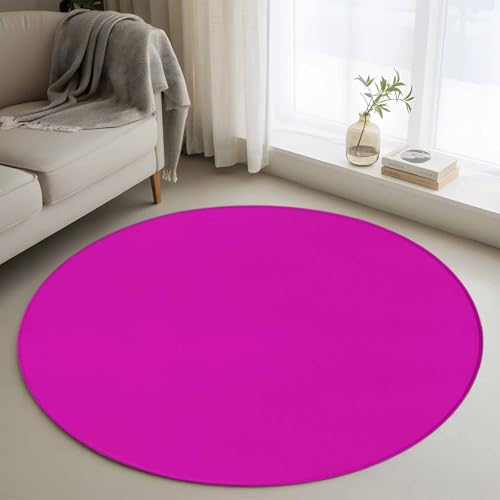 Savannan Indoor Area Rugs, Rose Red Solid Color Non-Slip Round