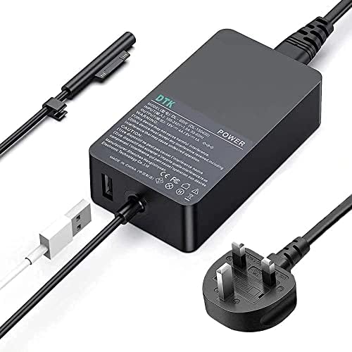 DTK Surface Pro Charger, 15V 4A 65W Surface Power Adapter Laptop Charger for Microsoft Surface Pro 3/4/5/6/7/8/X Pro 2017 Surface Book 1 2 3 Surface Go 1 2 Surface Tablet 1706 with USB Charging Port