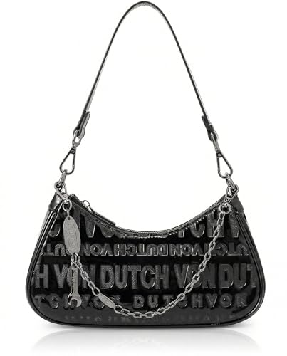 Von Dutch �����p�X���[���V�����_�[�o�b�O�A���B�[�K�����U�[Y2K�p�[�X�A�`�F�[���X�g���b�v�ƃt�@�X�i�[�J�B, �u���b�N, One Size