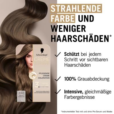 Schwarzkopf Creme Supreme Coloration 7-42 Dunkles Beigeblond (2x182 ml), dauerhafte Haarfarbe mit Serum und Haar-Maske schützt vor… – Ansicht 2