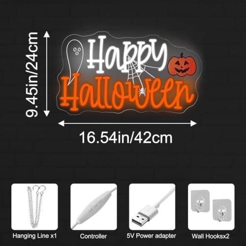 Happy Halloween Neon Sign with Ghost Pumpkin for Window Party Decor - Image 2