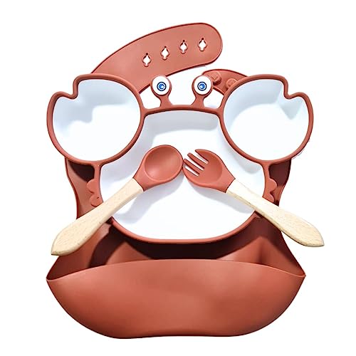 Kit Alimentação Bebê Prato Talher Babador Silicone Flexível Ventosa Baby (VERMELHO)