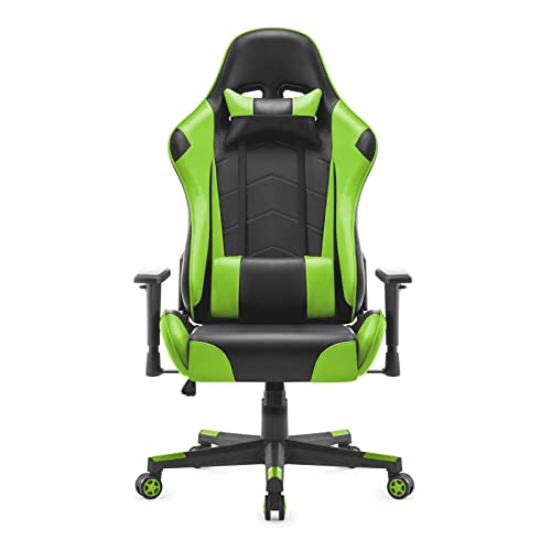 Sedia da Gaming, Ergonomica Sedia da Ufficio, Sedile Sport di Lusso Sedia Gamer, Reclinabile con Braccioli e Poggiatesta Cuscino Lombare, Sedia PC (Verde) - Sedia gaming - Immagine 8